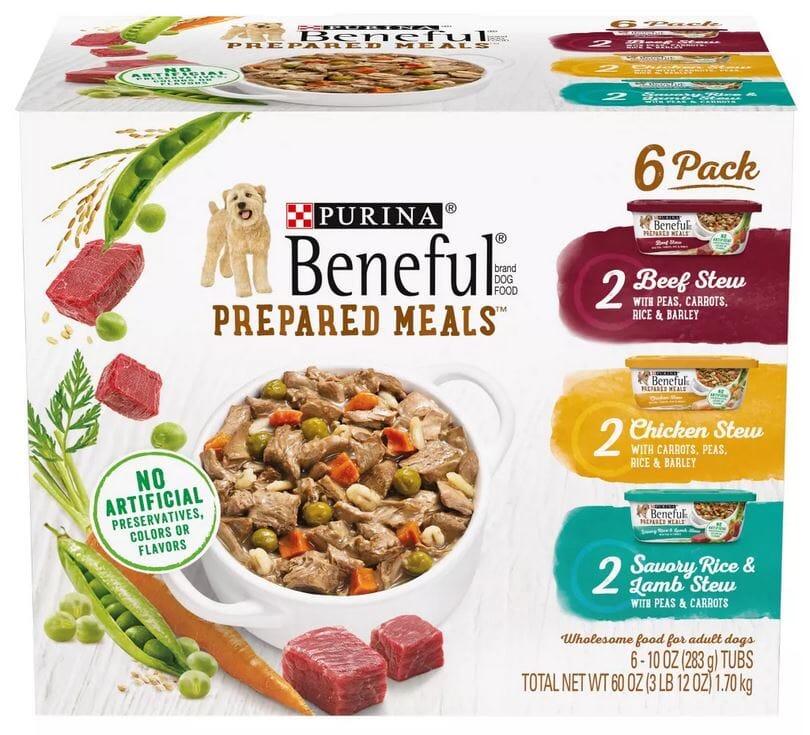 Purina Beneful Prepared Meals Lamb Chicken and Beef Stew Wet Dog Food Trays - Variety Pack - 10 Oz - Case of 6 - 2 Pack  