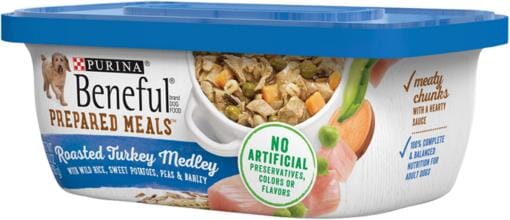 Purina Beneful Prepared Meals Medley's Roasted Turkey with Sweet Potato Peas Barley and Rice Wet Dog Food Trays - 10 Oz - Case of 8  