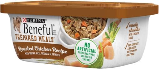 Purina Beneful Prepared Meals Roasted Chicken with Rice Carrots and Spinach Wet Dog Food Trays - 10 Oz - Case of 8  