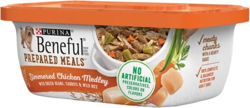 Purina Beneful Prepared Meals Simmered Chicken with Carrots Beans and Rice Wet Dog Food Trays - 10 Oz - Case of 8  