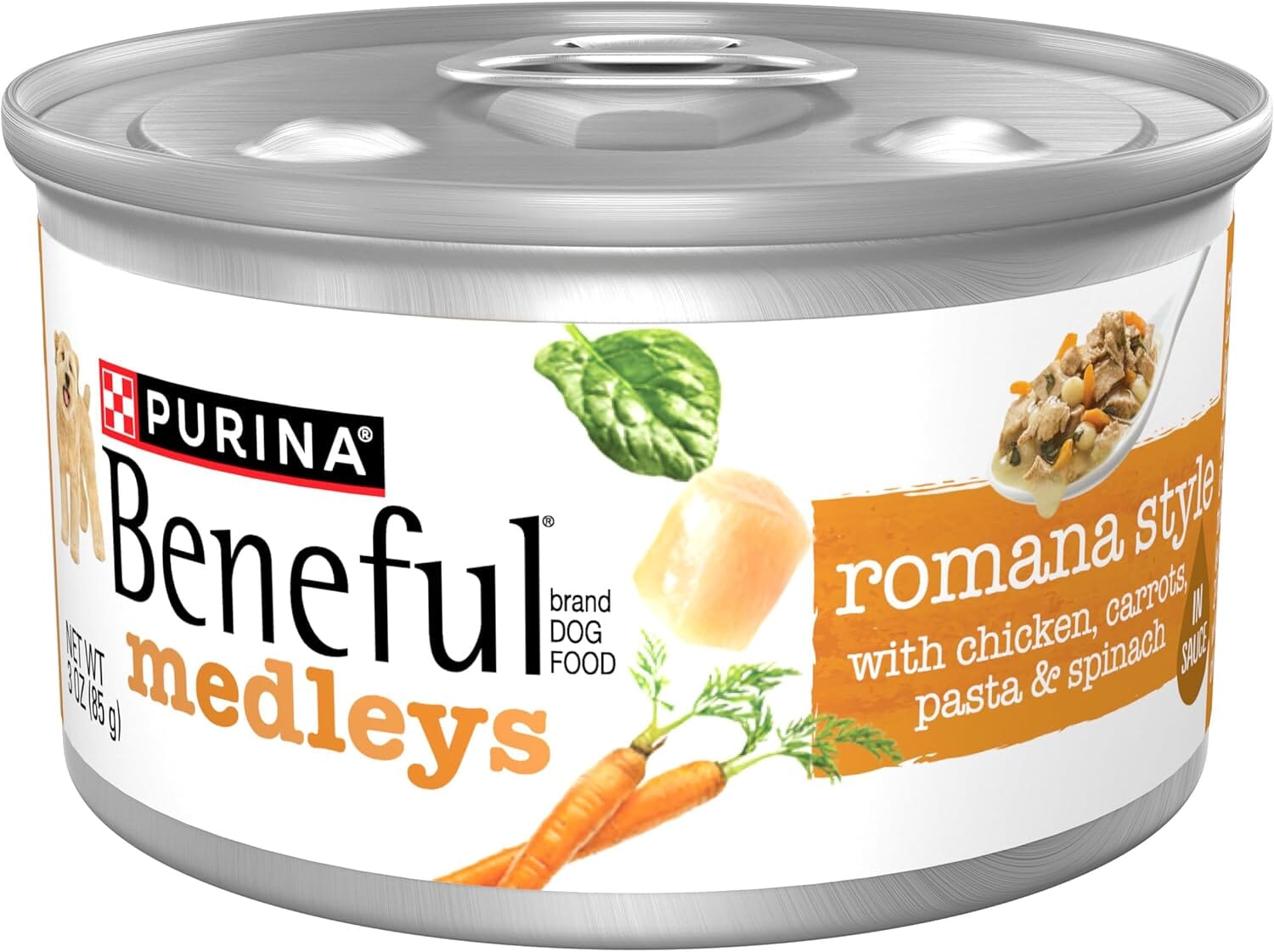 Purina Beneful Romana Style Medley's Chicken Carrots Pasta and Spinach Canned Dog Food and Mixer - Multi-Pack - 3 Oz - Case of 3 - 8 Pack