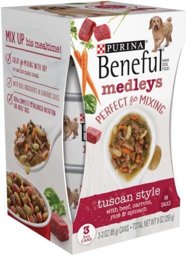 Purina Beneful Tuscan Style Medley's Beef Carrots Tomatoes and Rice Canned Dog Food - Multi-Pack - 3 Oz - Case of 3 - 8 Pack  