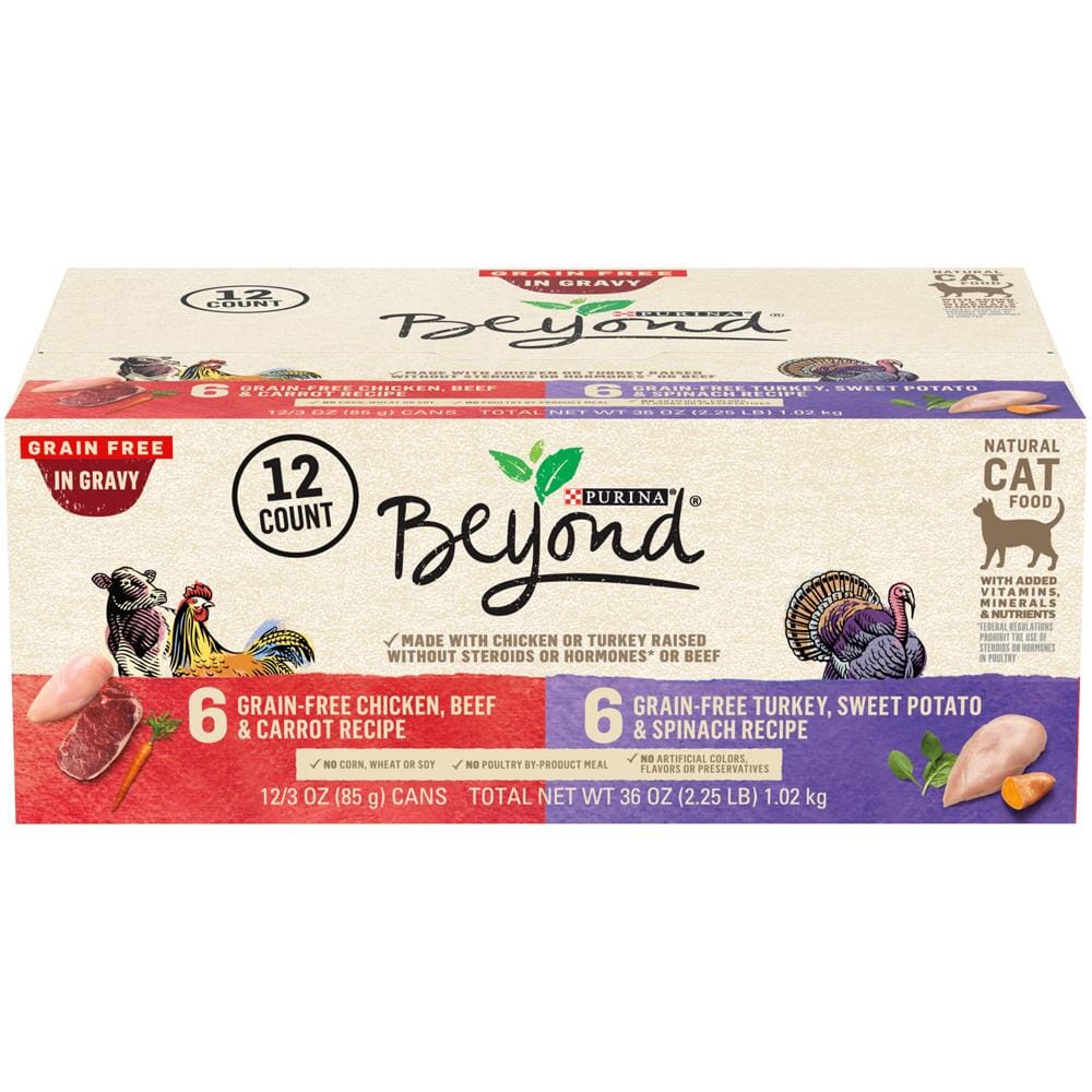 Purina Beyond Chicken/Beef with Carrots and Turkey/Sweet Potato with Spinach Canned Cat Food - Variety Pack - 3 Oz - Case of 12 - 2 Pack  