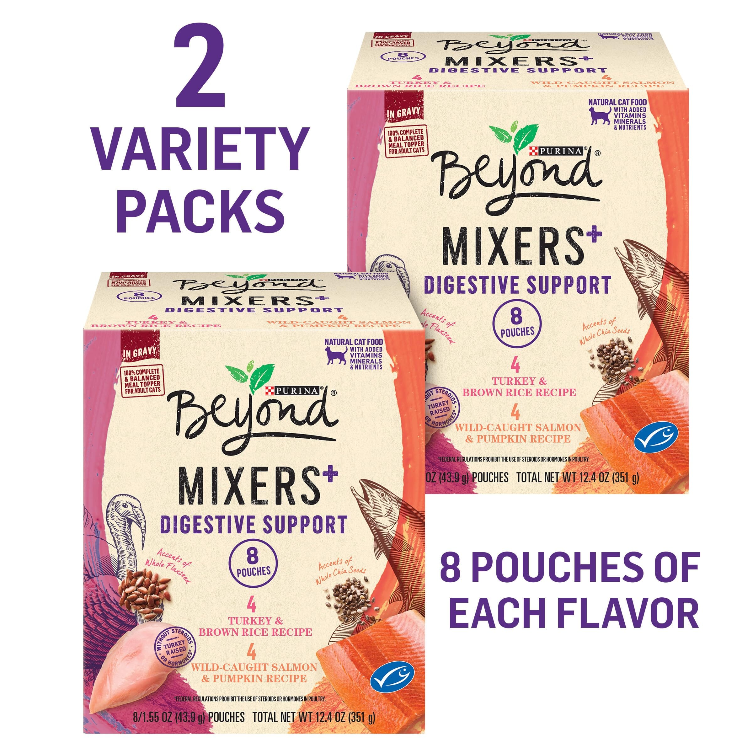 Purina Beyond Mixers+ Digestive Support Wild-Salmon and Pumpkin Wet Cat Food and Topper Pouch - 1.55 Oz - Case of 16  