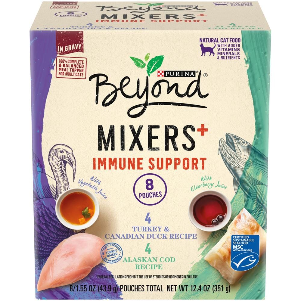 Purina Beyond Mixers+ Immune Support Turkey Duck and Cod Wet Cat Food and Topper Pouch - Variety Pack - 1.55 Oz - Case of 8 - 2 Pack  