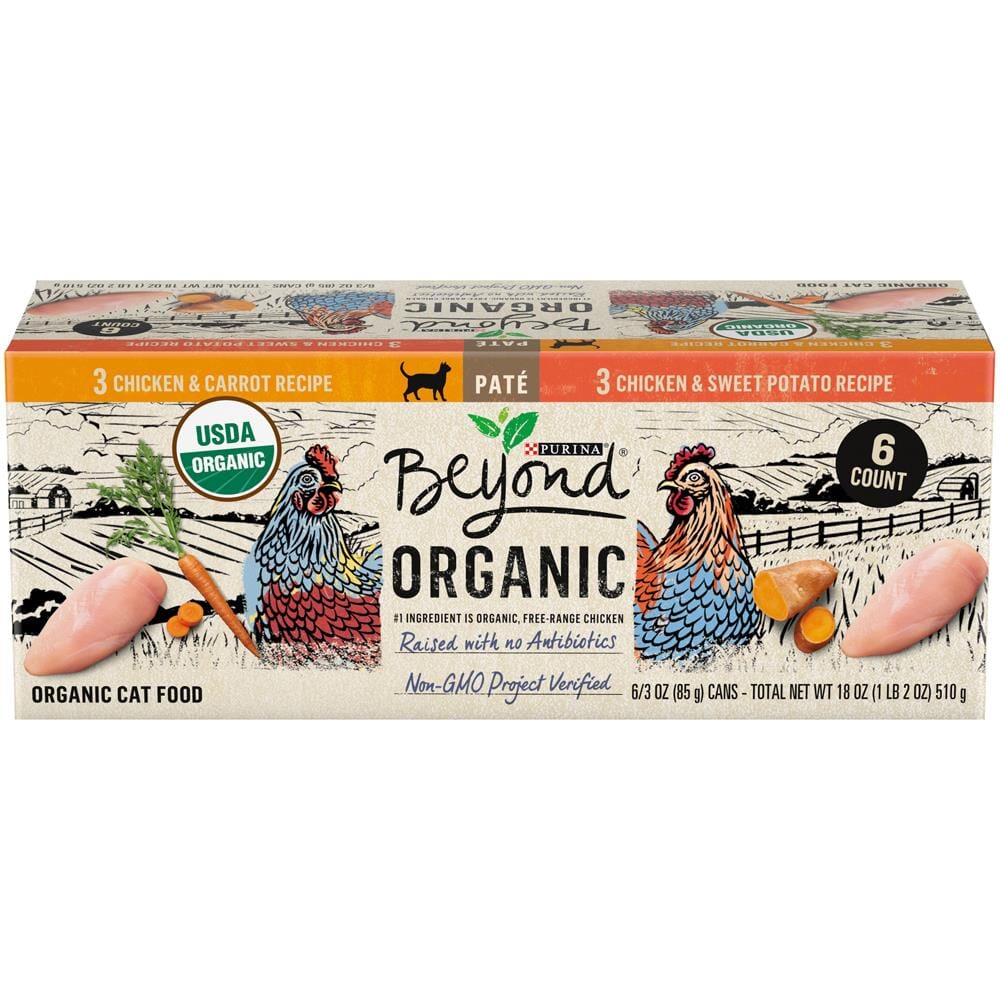 Purina Beyond Organic High-Protein Chicken Carrot and Sweet Potato Pate Canned Cat Food - Variety Pack - 3 Oz - Case of 6 - 4 Pack  