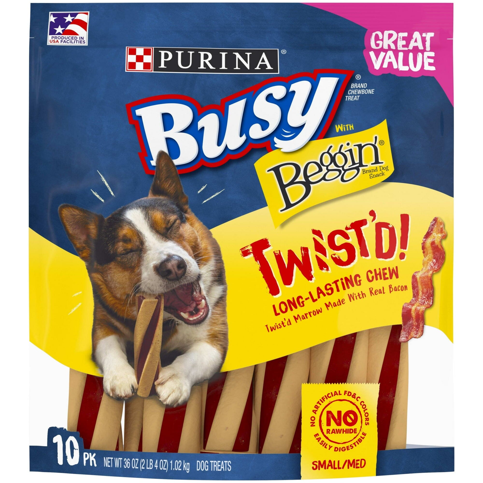 Purina Busy Bone with Beggin' Twist'd Bacon Flavor Chewy Dog Treats - Small/Medium - 36 Oz - Case of 4