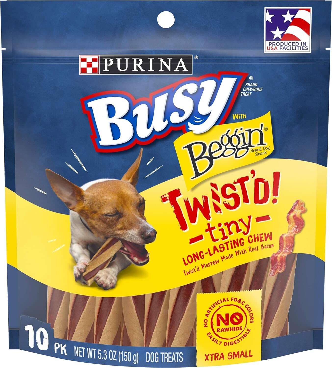 Purina Busy Bone with Beggin' Twist'd Bacon Flavor Chewy Dog Treats - Tiny - 5.3 Oz - Case of 6