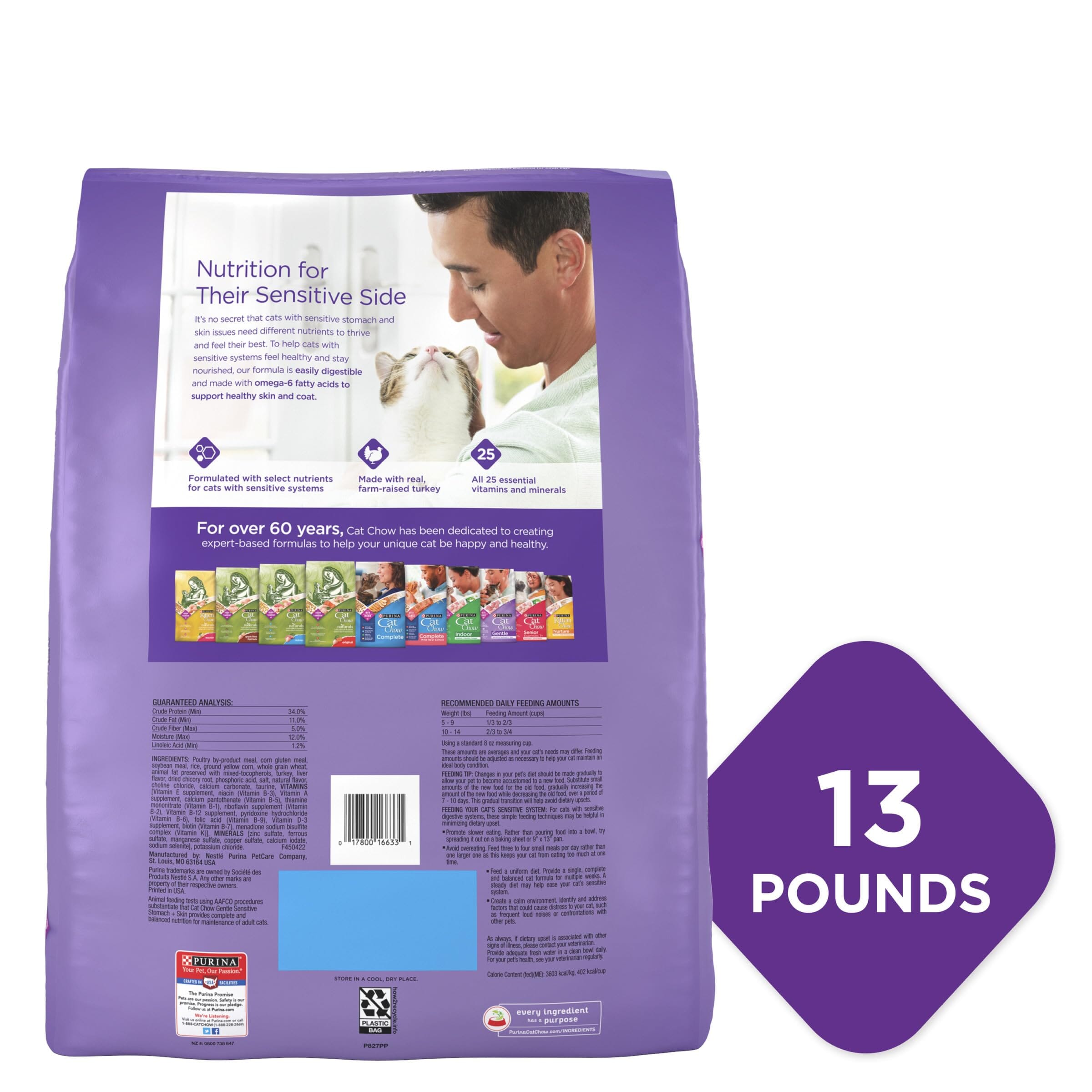 Purina Cat Chow Gentle Sensitive Skin and Stomach Farm-Raised Turkey Dry Cat Food - 13 Lbs  