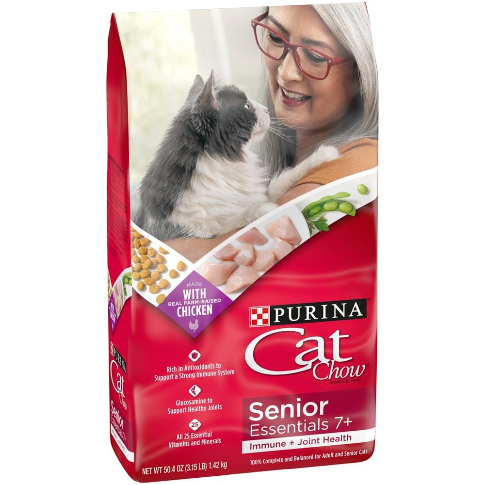 Purina Cat Chow Immune and Joint Support Chicken Adult Senior 7+ Dry Cat Food - 3.15 Lbs - Case of 4  