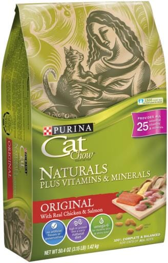 Purina Cat Chow Naturals Chicken Salmon with Vitamins and Minerals Dry Cat Food - 3.15 Lbs - Case of 4  