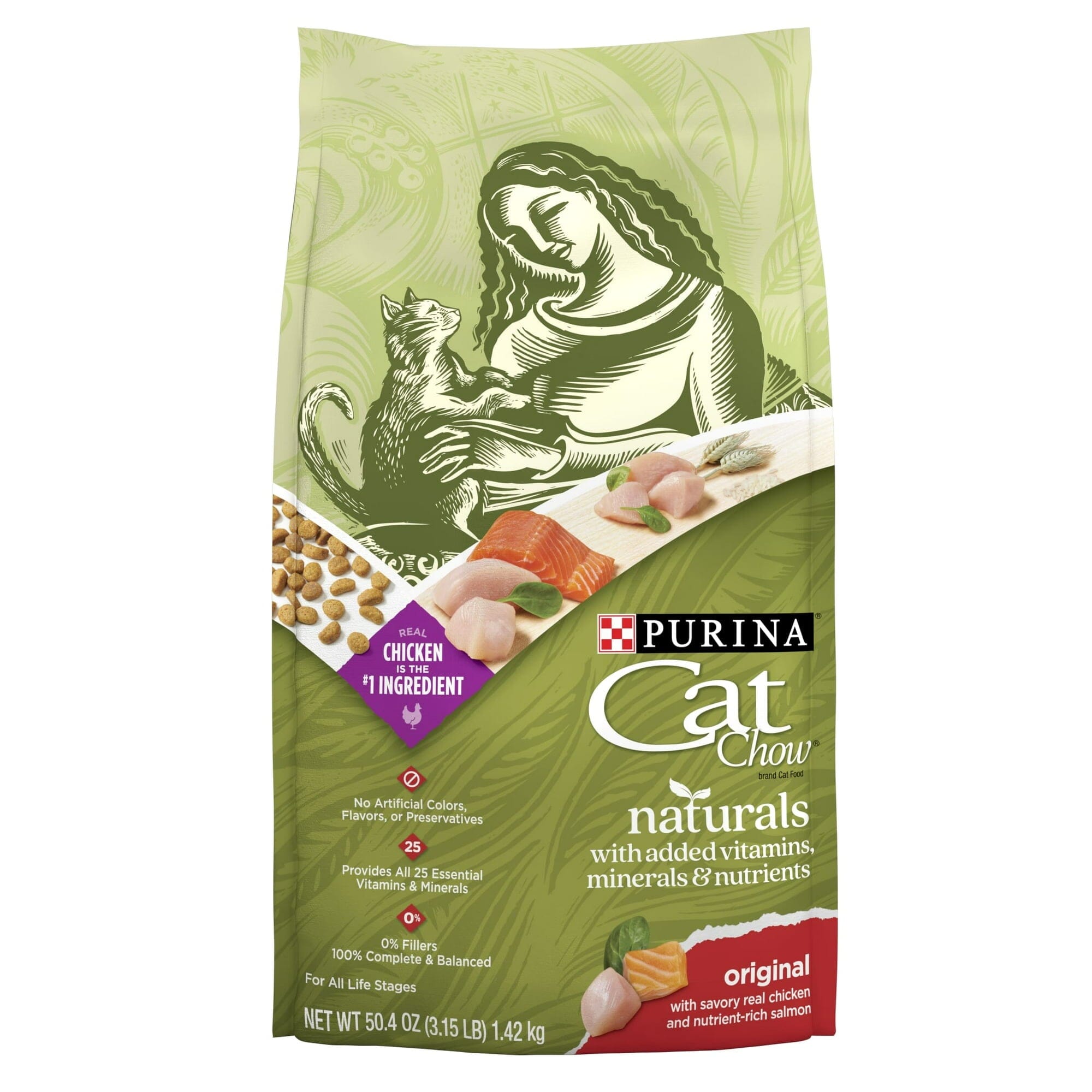 Purina Cat Chow Naturals Chicken Salmon with Vitamins and Minerals Dry Cat Food - 3.15 Lbs - Case of 4