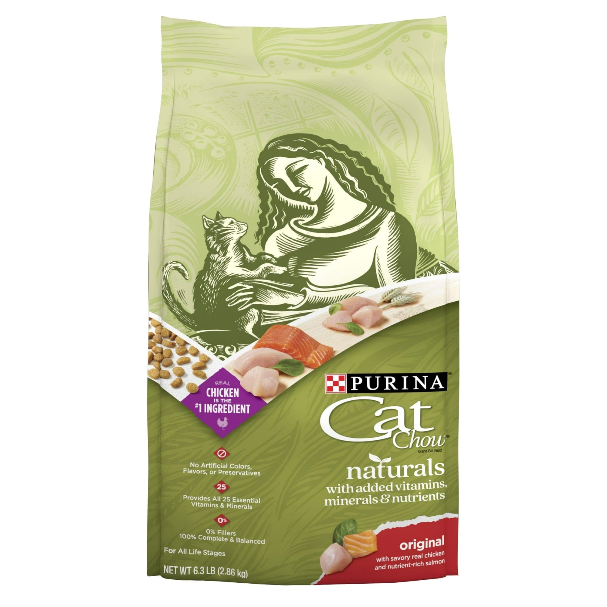 Purina Cat Chow Naturals Chicken Salmon with Vitamins and Minerals Dry Cat Food - 6.3 Lbs - Case of 4