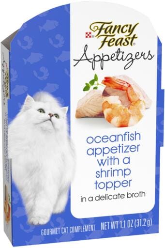 Purina Fancy Feast Appetizers Grain-Free Oceanfish and Shrimp Wet Cat Food and Topper Pouch - 1.1 Oz - Case of 10  