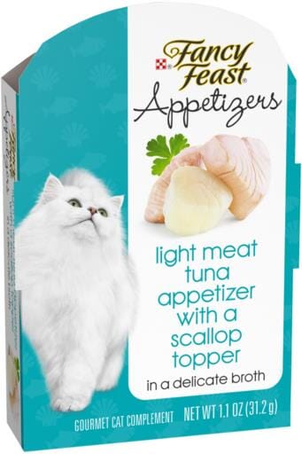 Purina Fancy Feast Appetizers Grain-Free Tuna and Scallop Wet Cat Food and Topper Pouch - 1.1 Oz - Case of 10  