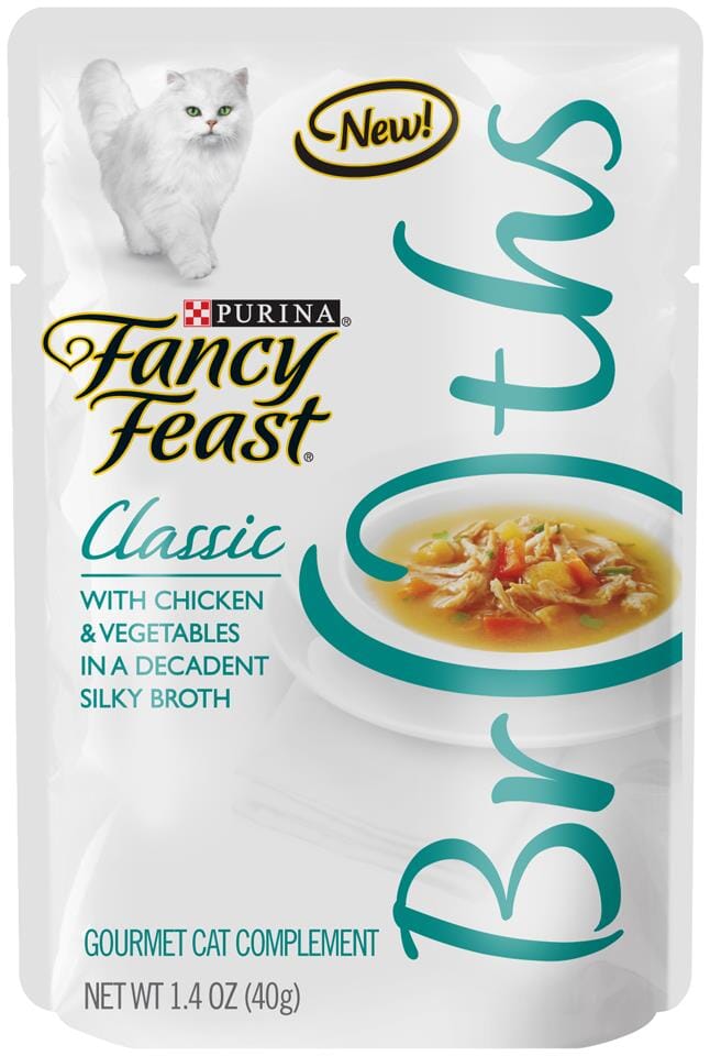 Purina Fancy Feast Broths Classic Chicken and Veggie Wet Cat Food or Topper Pouch - 1.4 Oz - Case of 16  