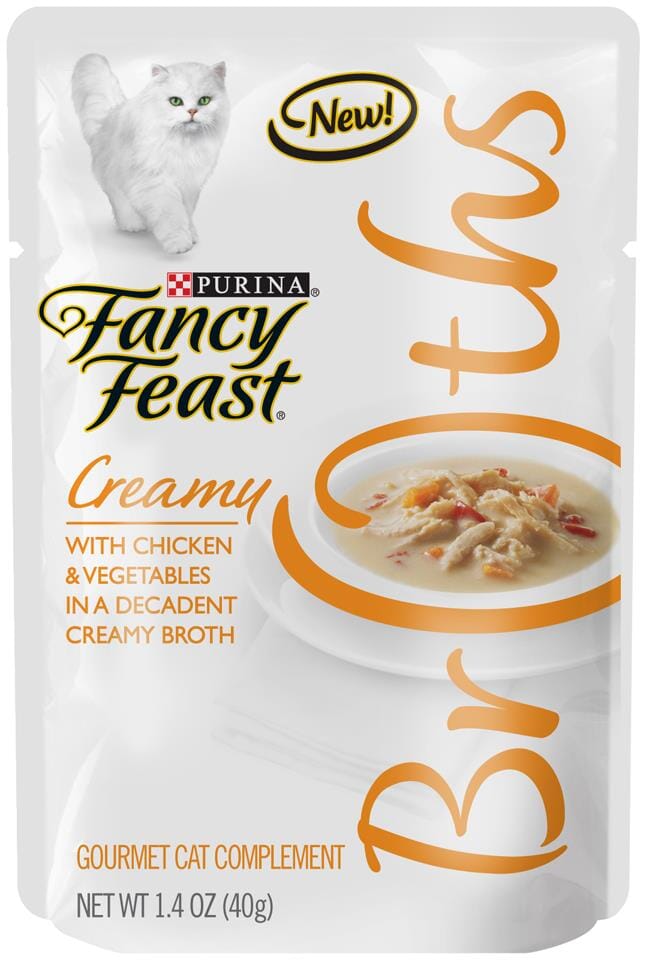 Purina Fancy Feast Broths Creamy Chicken and Veggie Wet Cat Food or Topper Pouch - 1.4 Oz - Case of 16  