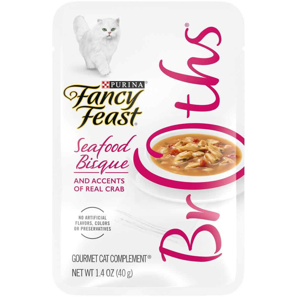 Purina Fancy Feast Broths Seafood Bisque and Crab Wet Cat Food or Topper Pouch - 1.4 Oz - Case of 16  