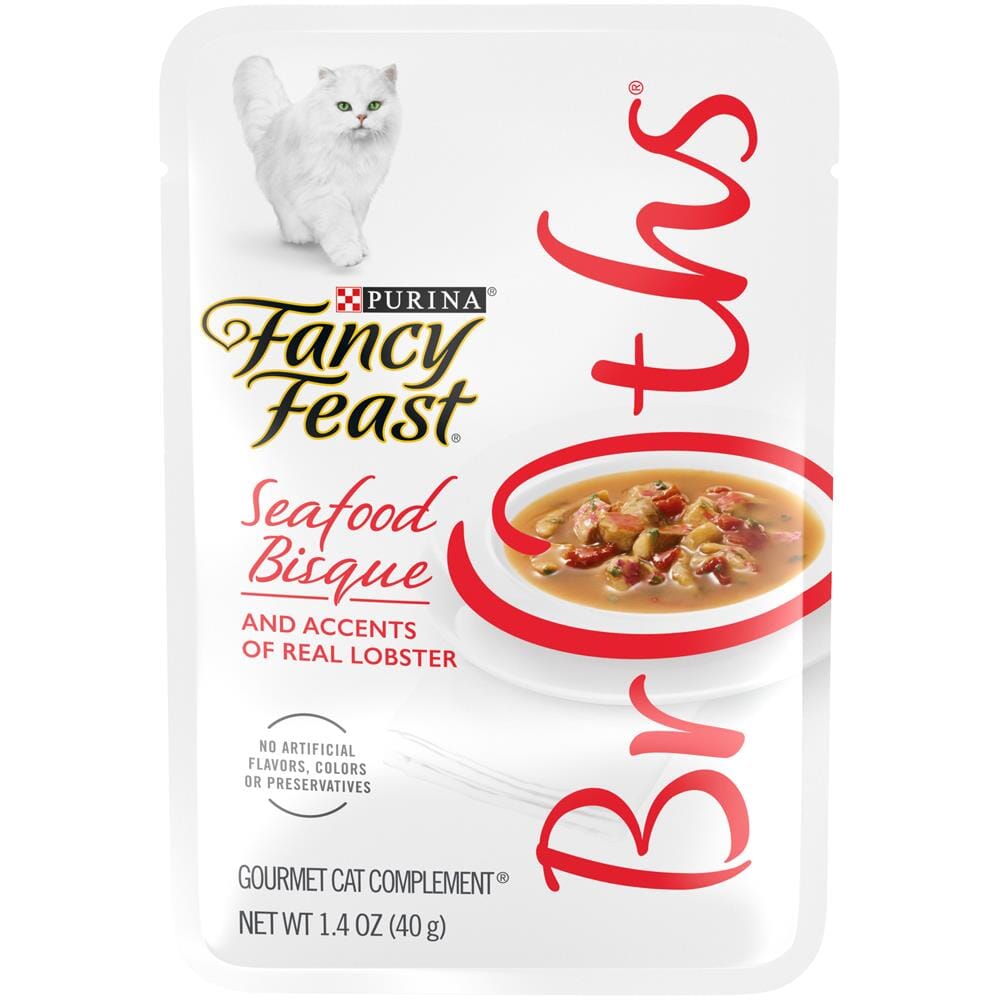 Purina Fancy Feast Broths Seafood Bisque and Lobster Wet Cat Food or Topper Pouch - 1.4 Oz - Case of 16  