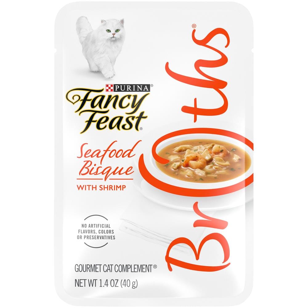 Purina Fancy Feast Broths Seafood Bisque and Shrimp Wet Cat Food or Topper Pouch - 1.4 Oz - Case of 16  