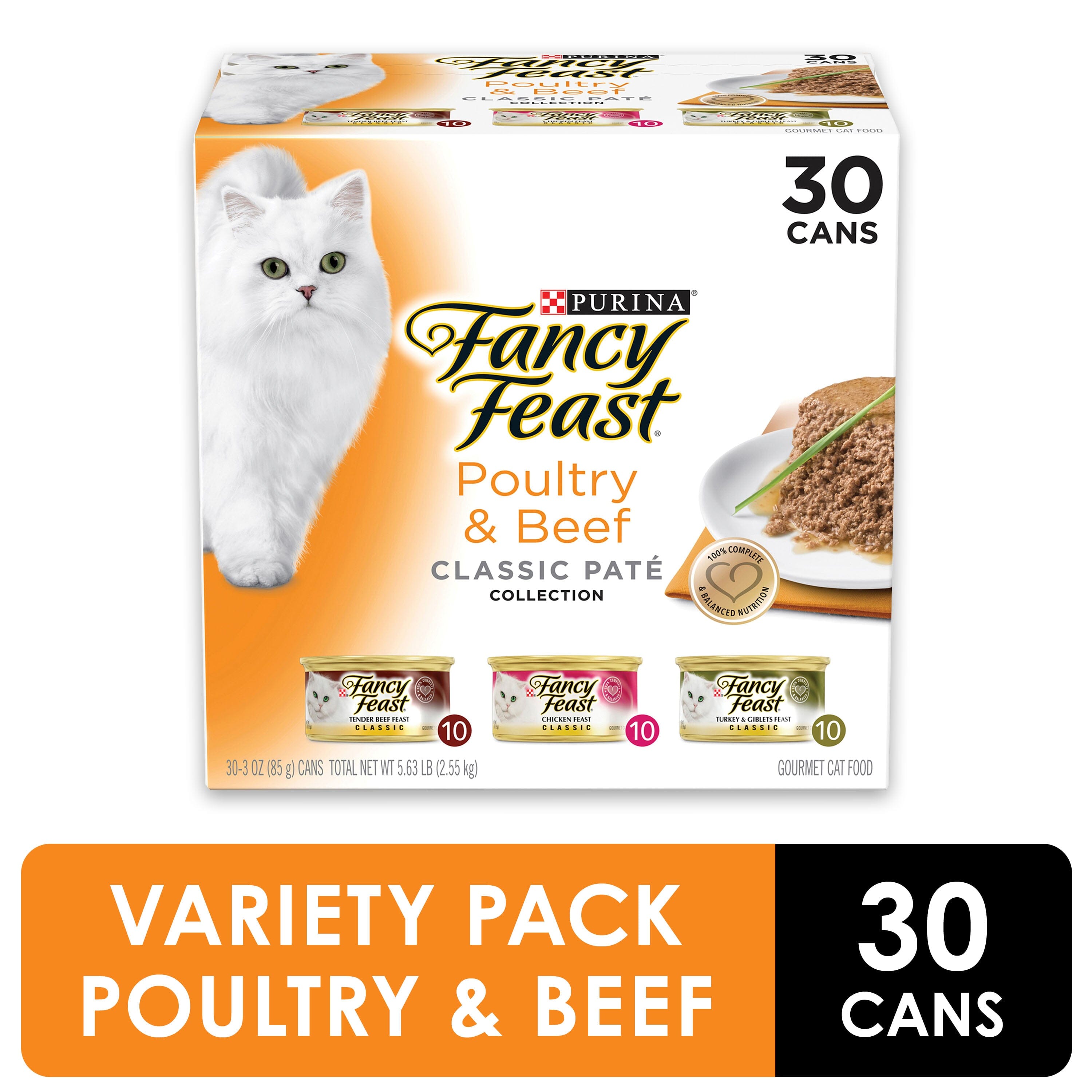 Purina Fancy Feast Classic Pate Poultry and Beef Canned Cat Food - Variety Pack - 3 Oz - Case of 30  