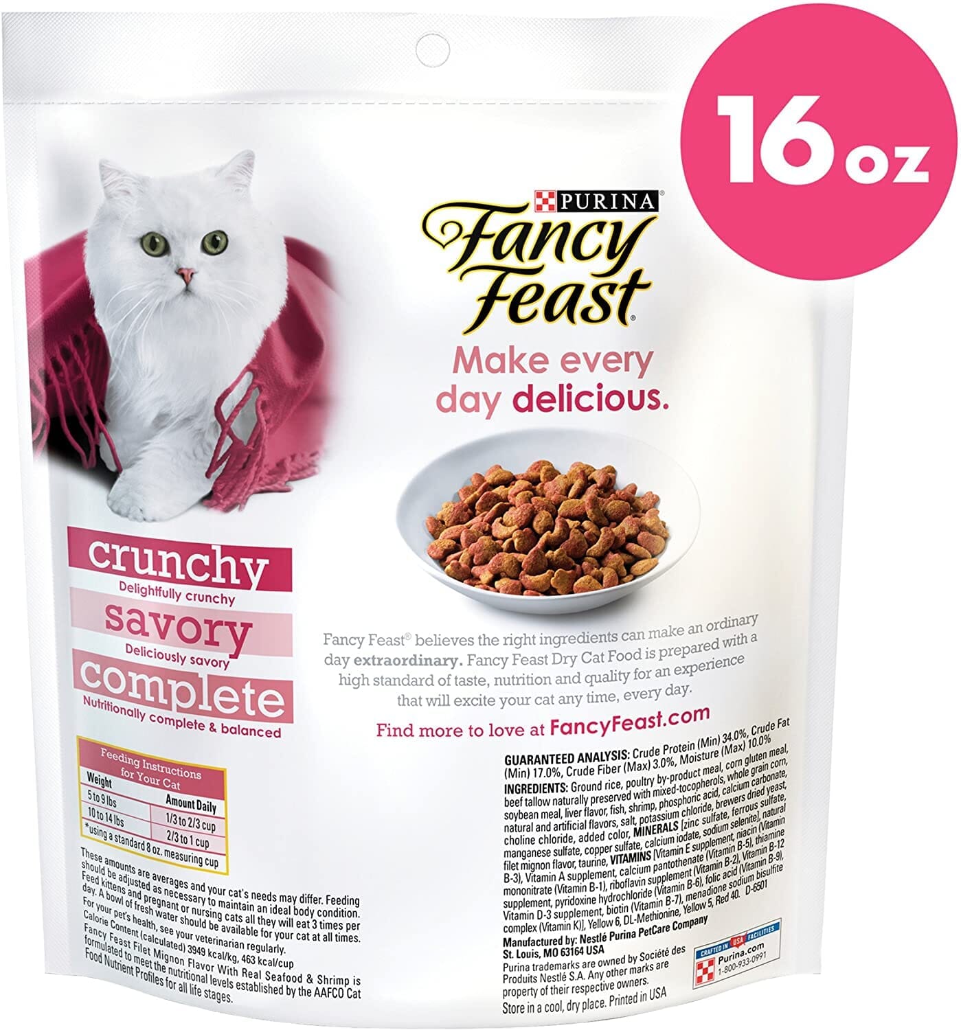 Purina Fancy Feast Gourmet Naturals Filet Mignon with Seafood and Shrimp Dry Cat Food - 16 Oz - Case of 4  