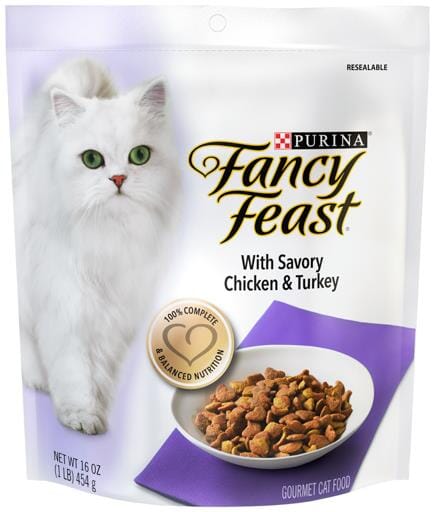 Purina Fancy Feast Gourmet Naturals Fram-Raised Chicken and Turkey Adult Dry Cat Food - 16 Oz - Case of 4  