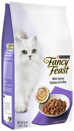 Purina Fancy Feast Gourmet Naturals Fram-Raised Chicken and Turkey Adult Dry Cat Food - 3 Lbs - Case of 4  