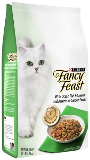 Purina Fancy Feast Gourmet Naturals Oceanfish and Salmon and Garden Greens Dry Cat Food - 3 Lbs - Case of 4  