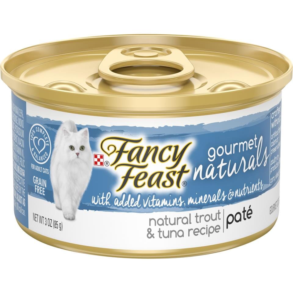 Purina Fancy Feast Gourmet Naturals Trout and Tuna Pate with Vitamins and Minerals Canned Cat Food - 3 Oz - Case of 12  