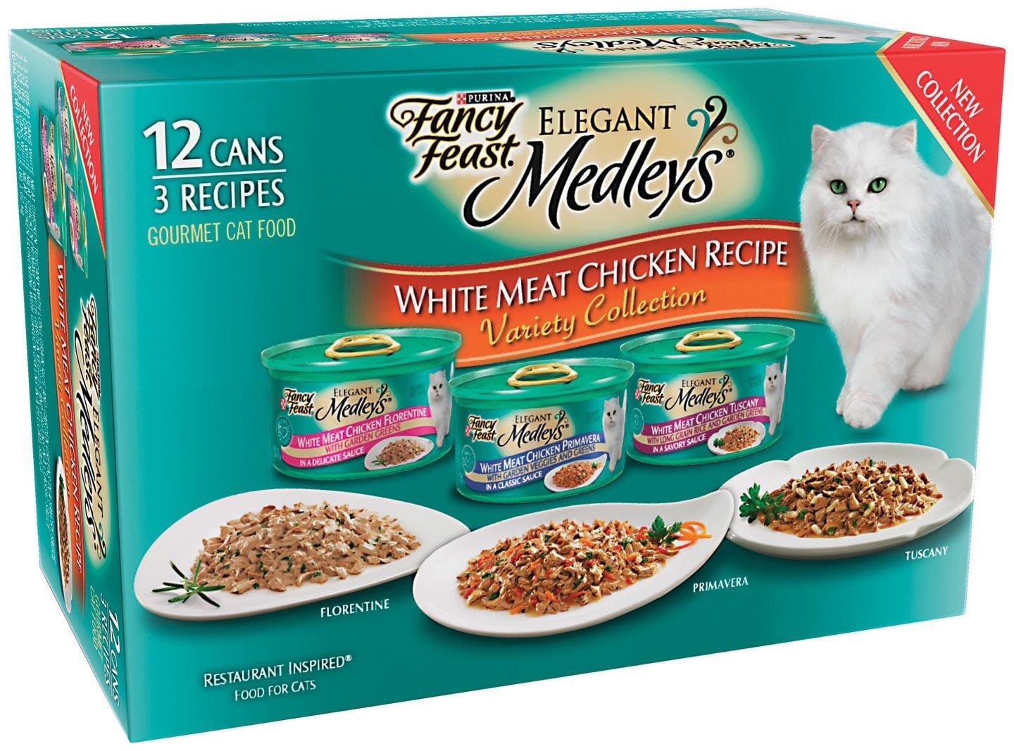 Purina Fancy Feast Medley's White Meat Chicken Collection in various Sauces Canned Cat Food - Variety Pack - 3 Oz - Case of 12 - 2 Pack  