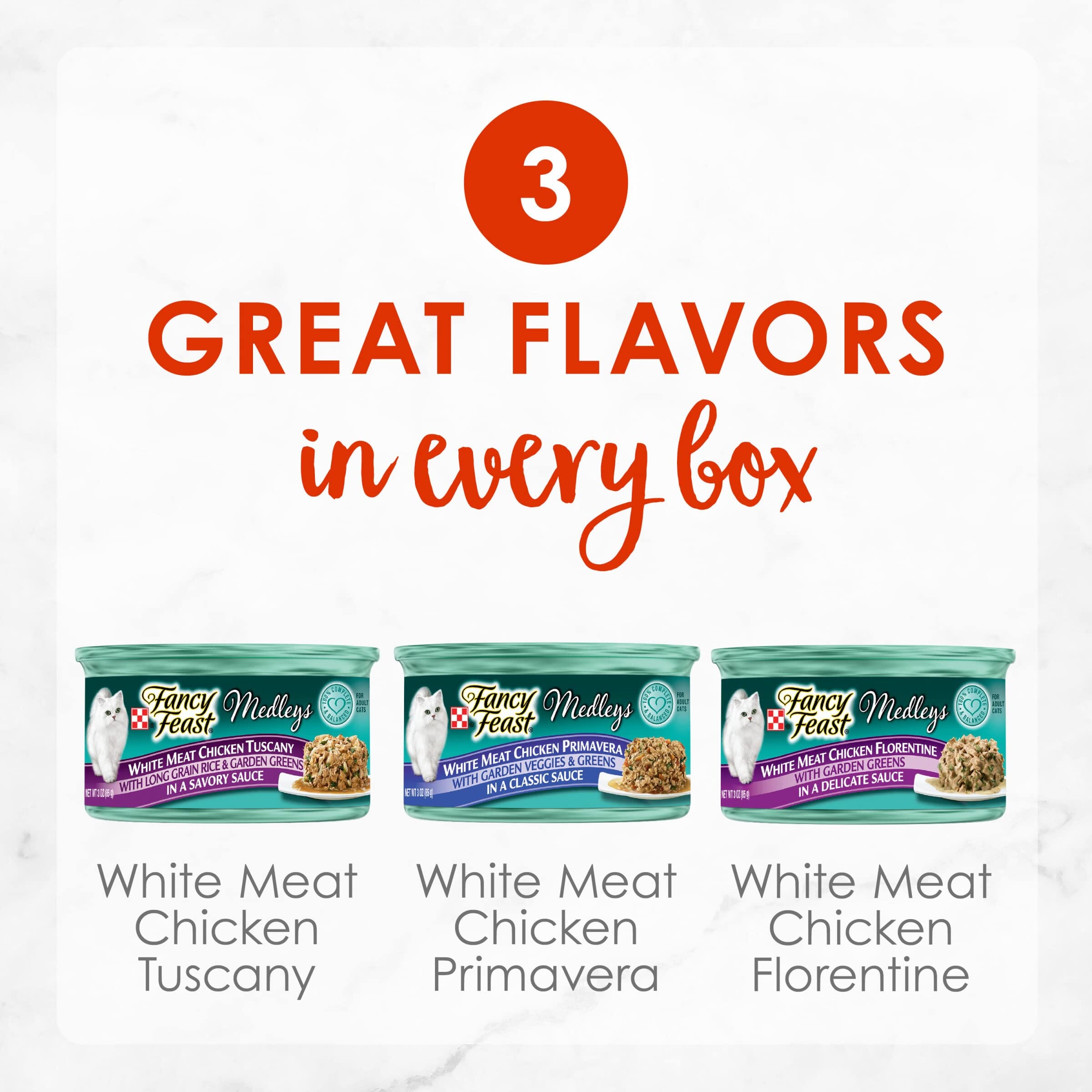 Purina Fancy Feast Medley's White Meat Chicken Collection in various Sauces Canned Cat Food - Variety Pack - 3 Oz - Case of 12 - 2 Pack  