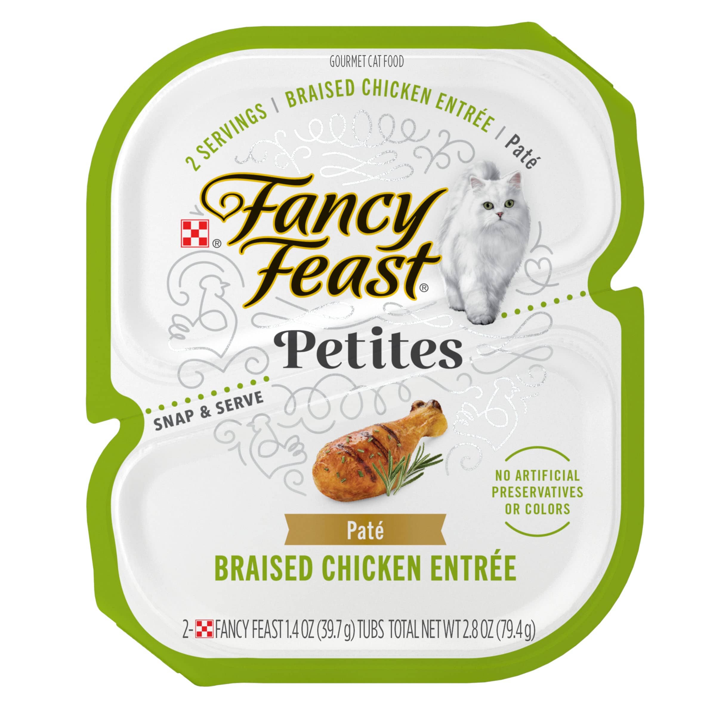 Purina Fancy Feast Petites Braised Chicken Entrée Pate Wet Cat Food Trays - 2.8 Oz - Case of 12