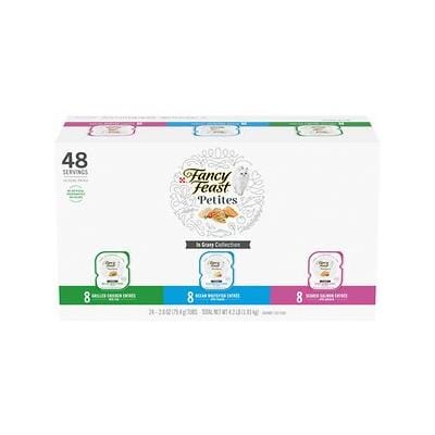 Purina Fancy Feast Petites Grilled Chicken Whitefish and Salmon Entrée in Gravy Wet Cat Food Trays - Variety Pack - 2.8 Oz - 12 Count