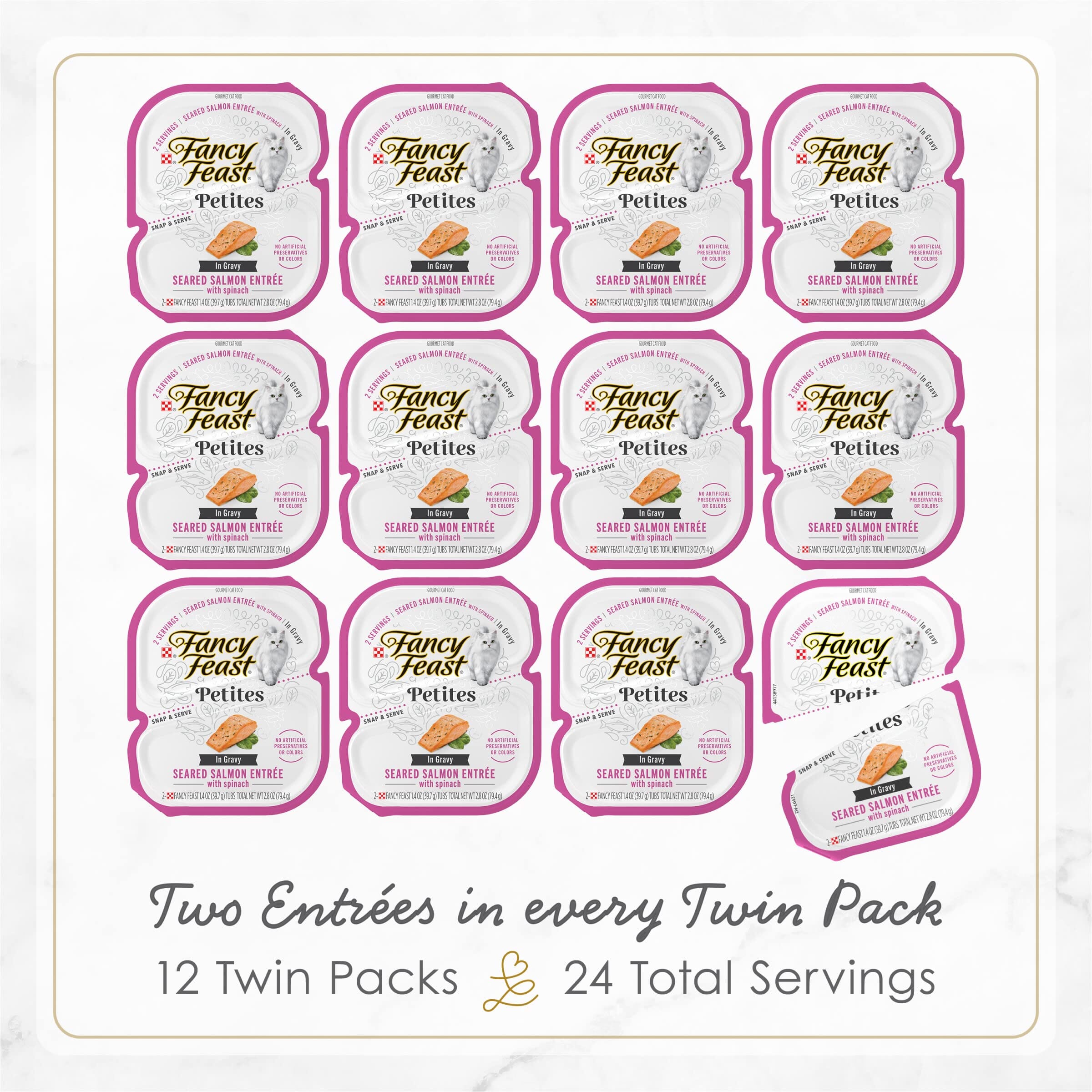 Purina Fancy Feast Petites Grilled Chicken Whitefish and Salmon Entrée in Gravy Wet Cat Food Trays - Variety Pack - 2.8 Oz - 12 Count  