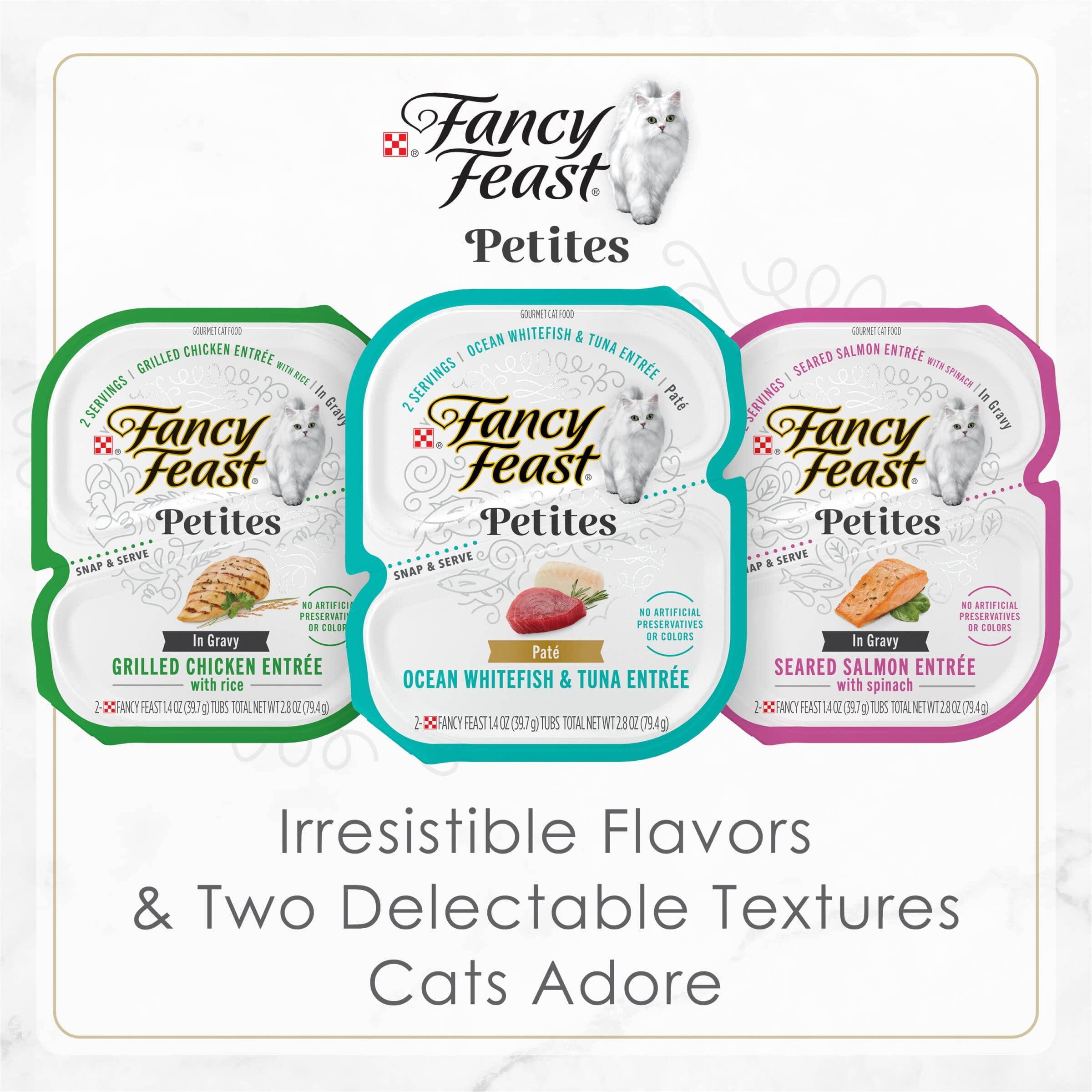 Purina Fancy Feast Petites Grilled Chicken Whitefish and Salmon Entrée in Gravy Wet Cat Food Trays - Variety Pack - 2.8 Oz - 24 Count  