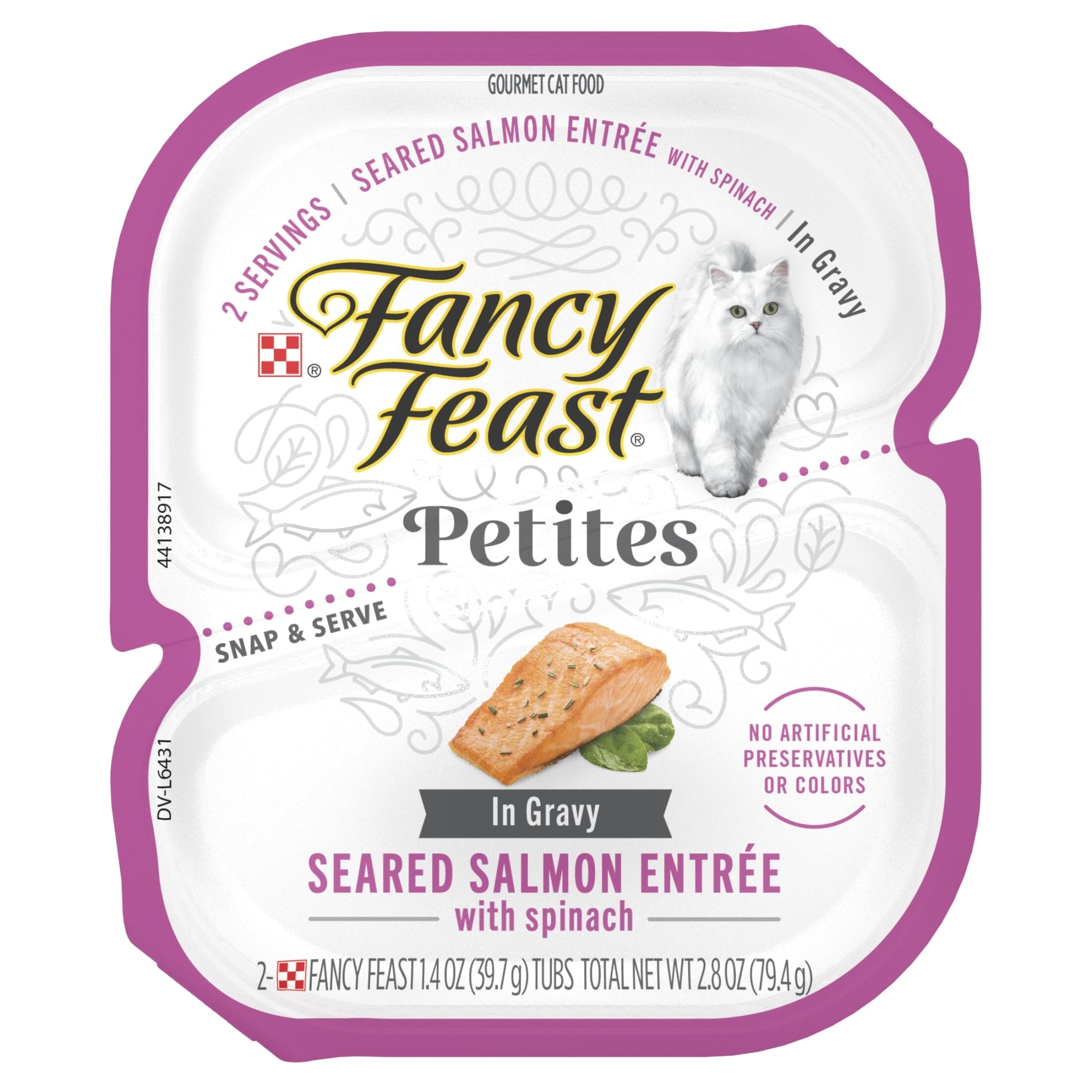 Purina Fancy Feast Petites Seared Salmon and Spinach in Gravy Entrée Wet Cat Food Trays - 2.8 Oz - Case of 12