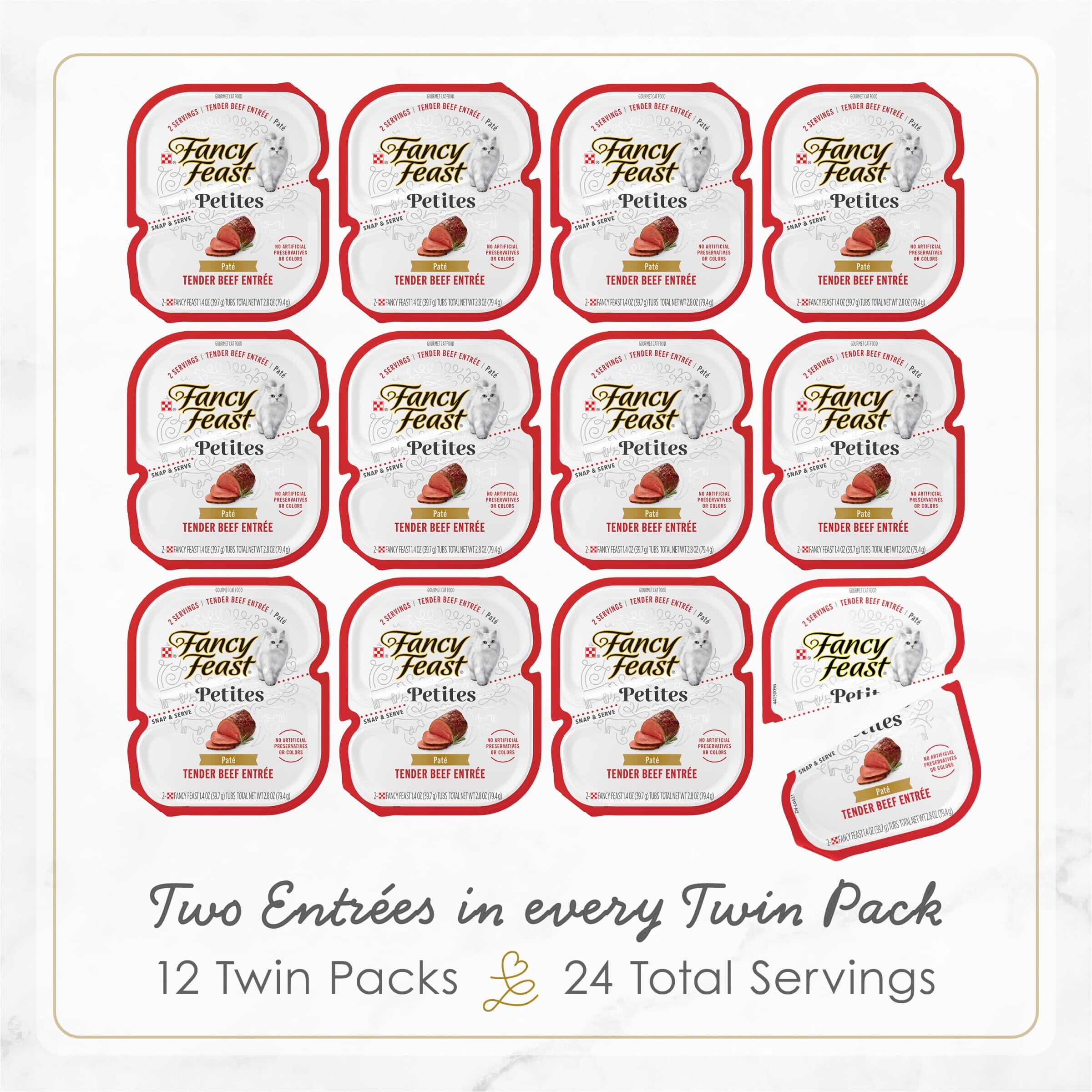 Purina Fancy Feast Petites Tender Beef Beef Pate Entrée Wet Cat Food Trays - 2.8 Oz - Case of 12  