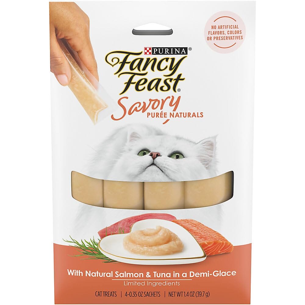 Purina Fancy Feast Savory Puree Naturals Chicken Squeezable Tubes Cat Treats - 1.4 Oz - Case of 30  