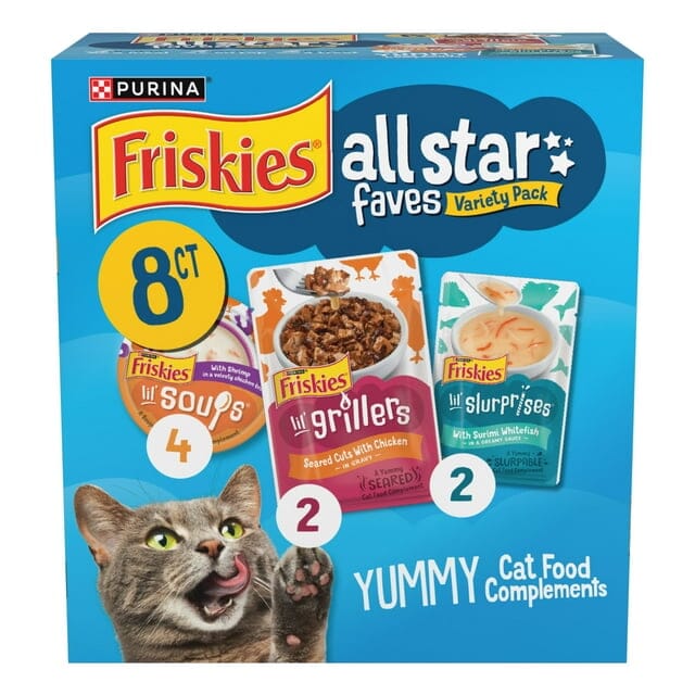Purina Friskies All Star Faves Lil' Soups Lil' Grillers Lil' Slurpries Wet Cat Food or Toppers - Variety Pack - 8 Pack - Case of 6 Default Title