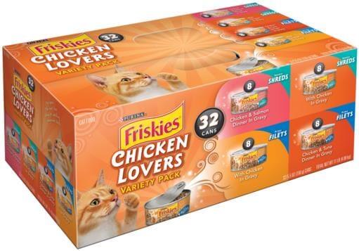 Purina Friskies Chicken Lovers with Tuna in Gravy Shreds and Filet Canned Cat Food - Variety Pack - 5.5 Oz - Case of 32  