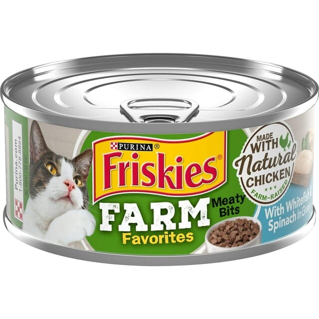 Purina Friskies Farm Favorites Chicken and Whitefish with Spinach in Gravy Canned Cat Food - 5.5 Oz - Case of 24  