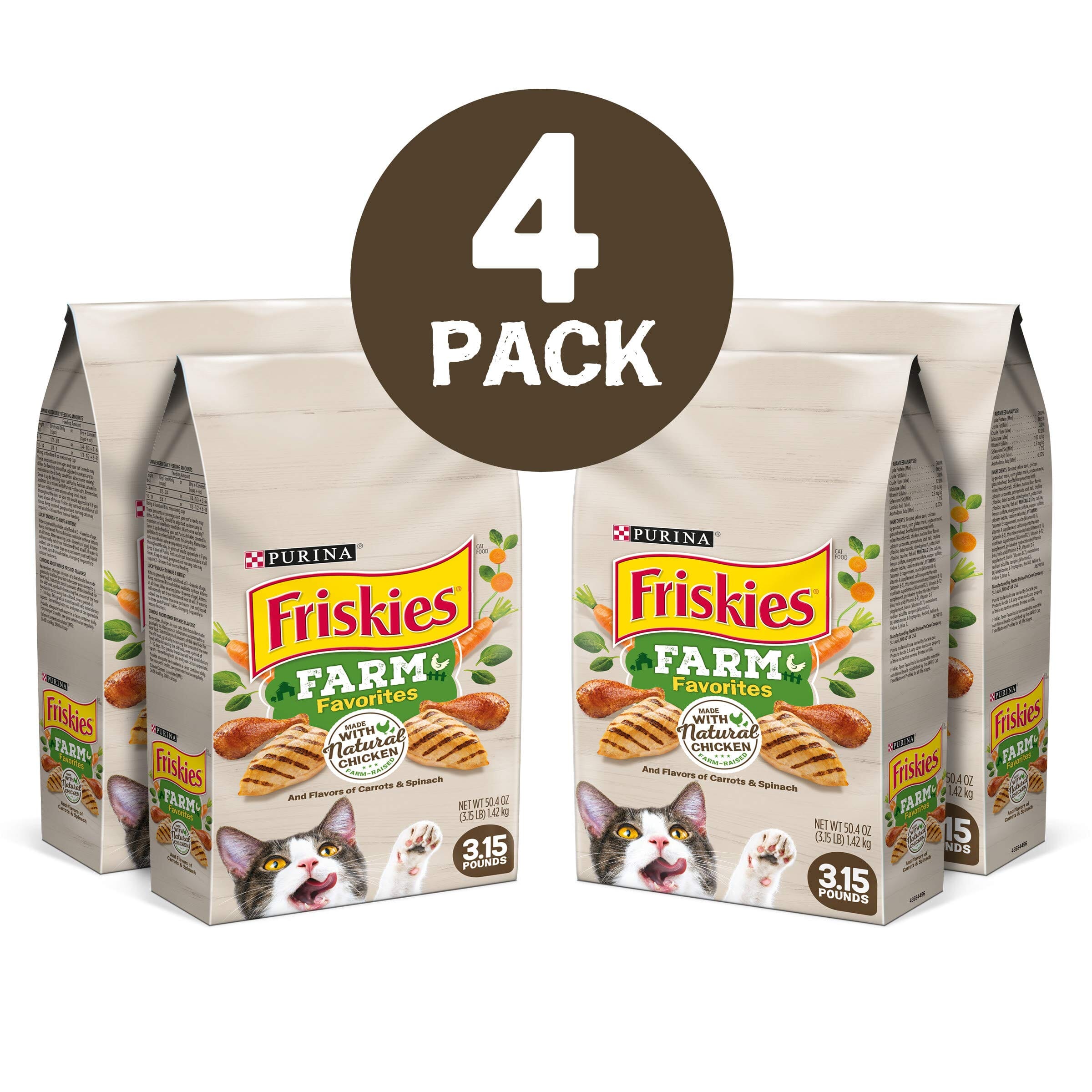 Purina Friskies Farm Favorites Chicken with Carrots and Spinach Dry Cat Food - 3.15 Lbs - Case of 4  