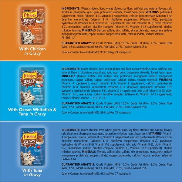 Purina Friskies Gravy Sensations Chicken Whitefish and Tuna Wet Cat Food Pouch - Variety Pack - 3 Oz - Case of 12 - 2 Pack