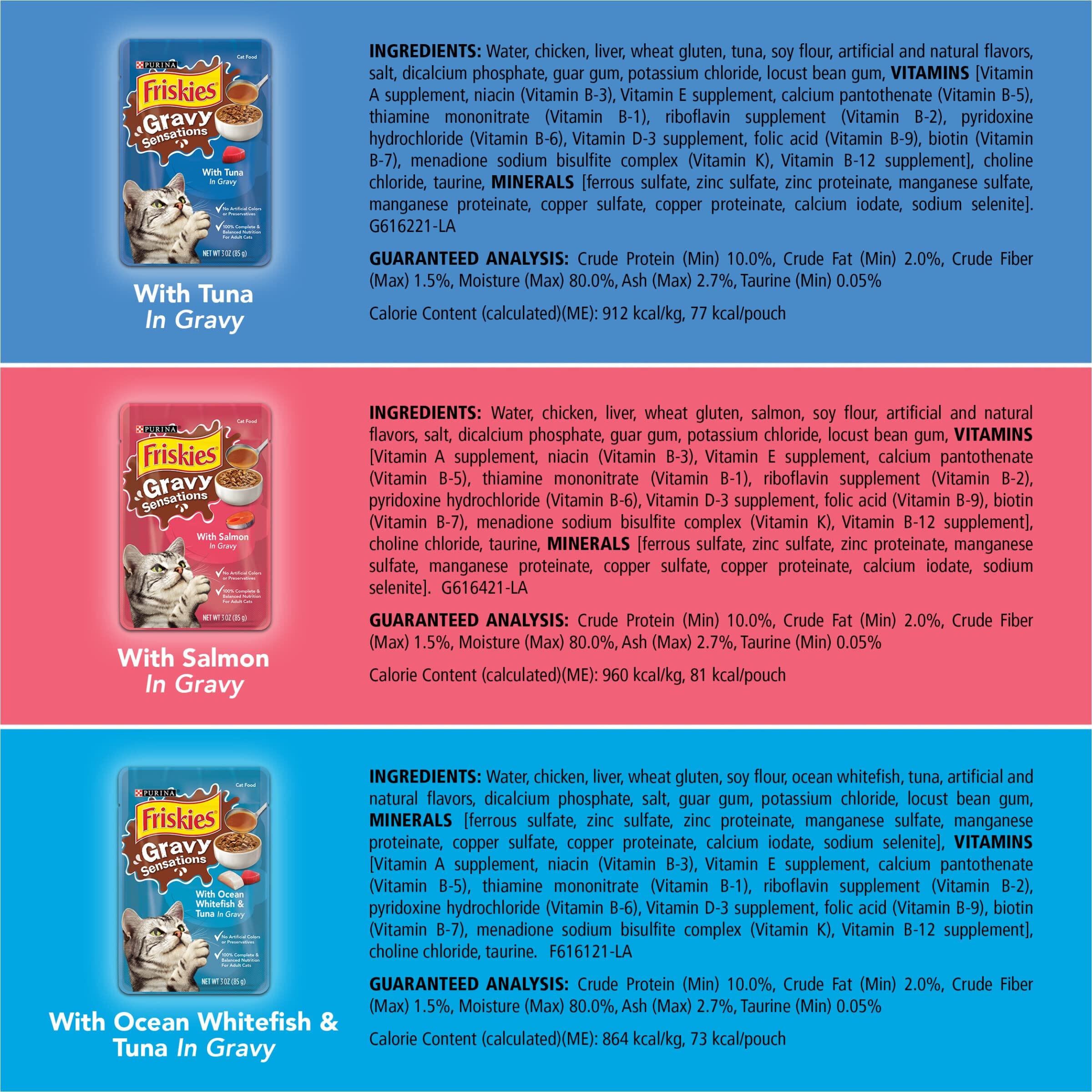 Purina Friskies Gravy Sensations Chicken Whitefish and Tuna Wet Cat Food Pouch - Variety Pack - 3 Oz - Case of 12 - 2 Pack  