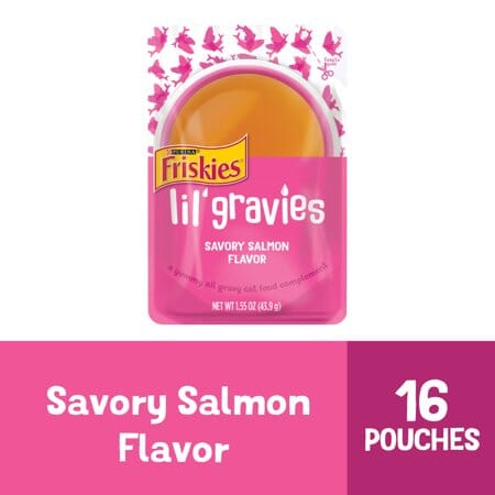 Purina Friskies Lil' Gravies Salmon Wet Cat Food Topper Pouch - 1.55 Oz - Case of 16  