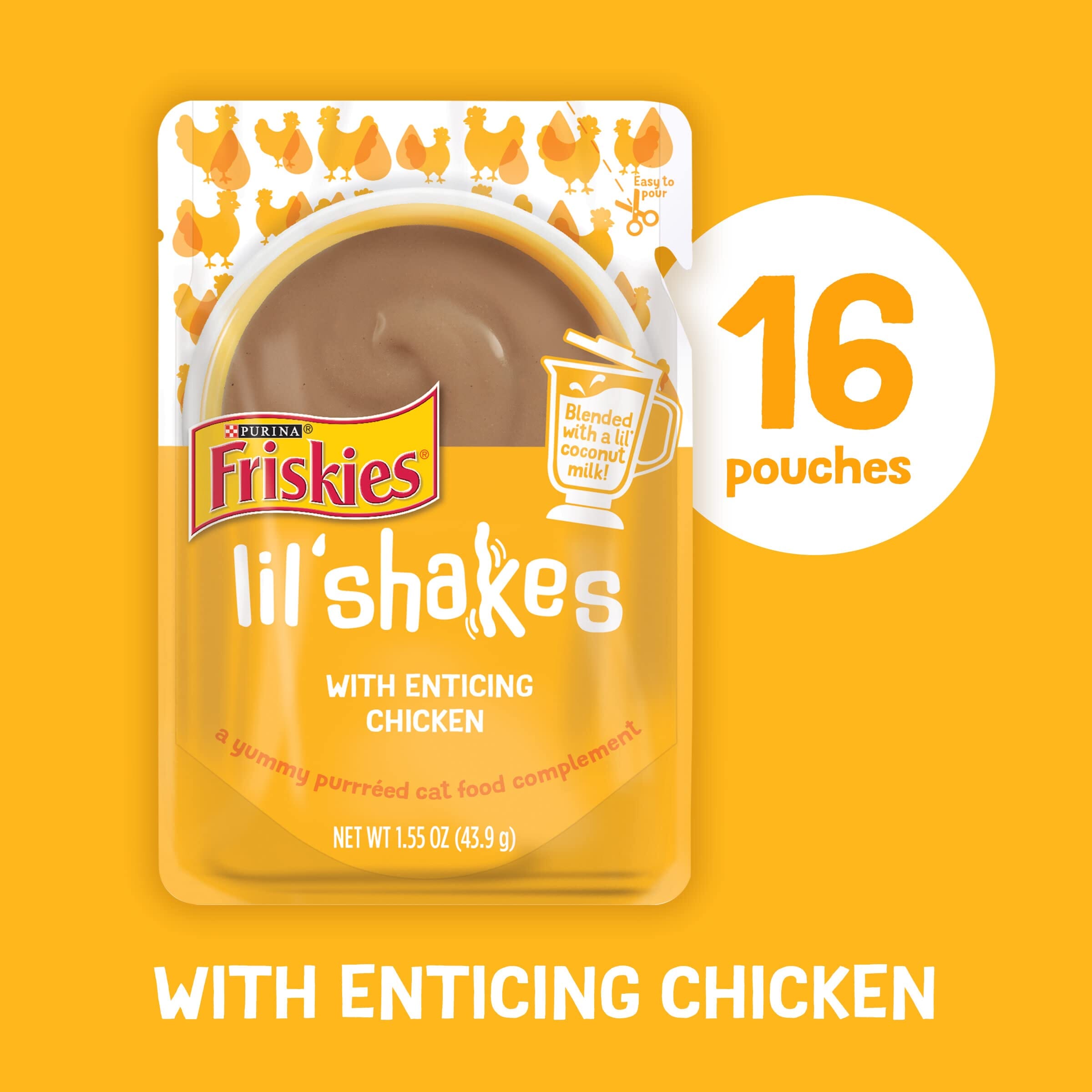 Purina Friskies Lil' Shakes Turkey Puree with Coconut Milk with Cat Food or Topper Pouch - 1.55 Oz - Case of 16  