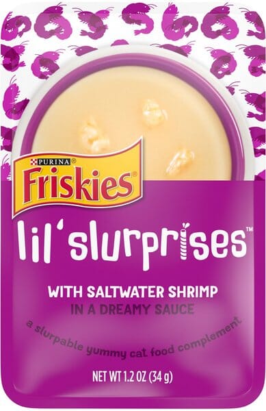 Purina Friskies Lil' Sluprises Compliments Saltwater Shrimp in Puree Wet Cat Food or Topper - 1.2 Oz - Case of 16  