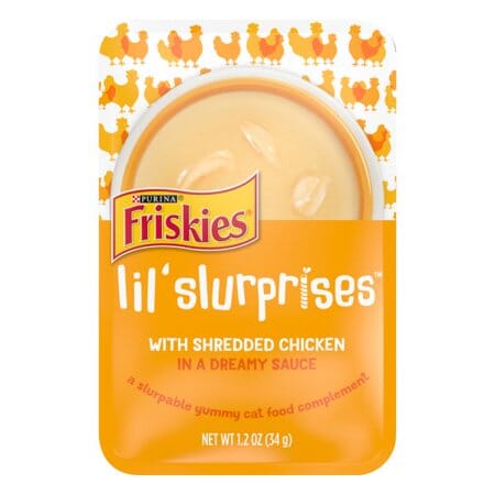 Purina Friskies Lil' Sluprises Compliments Shredded Chicken in Puree Wet Cat Food or Topper - 1.2 Oz - Case of 16  