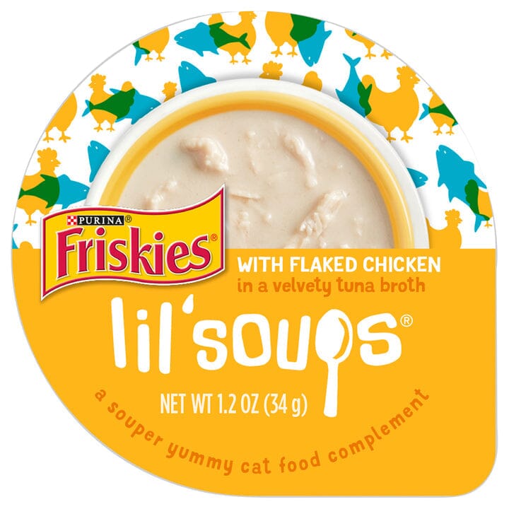 Purina Friskies Lil' Soups Compliments Flaked Chicken in Tuna Broth Puree Wet Cat Food Topper or Treat - 1.2 Oz - Case of 8  